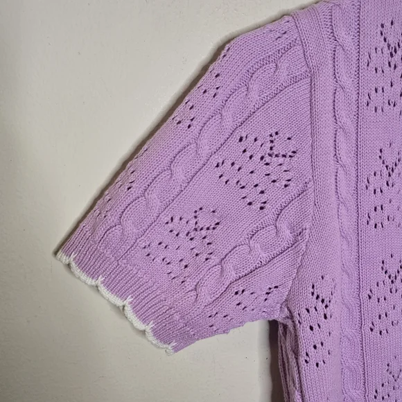 Miss Selfridge Cropped Pointelle Tie Front Cardigan Women’s Size Small Lilac - Picture 8 of 11